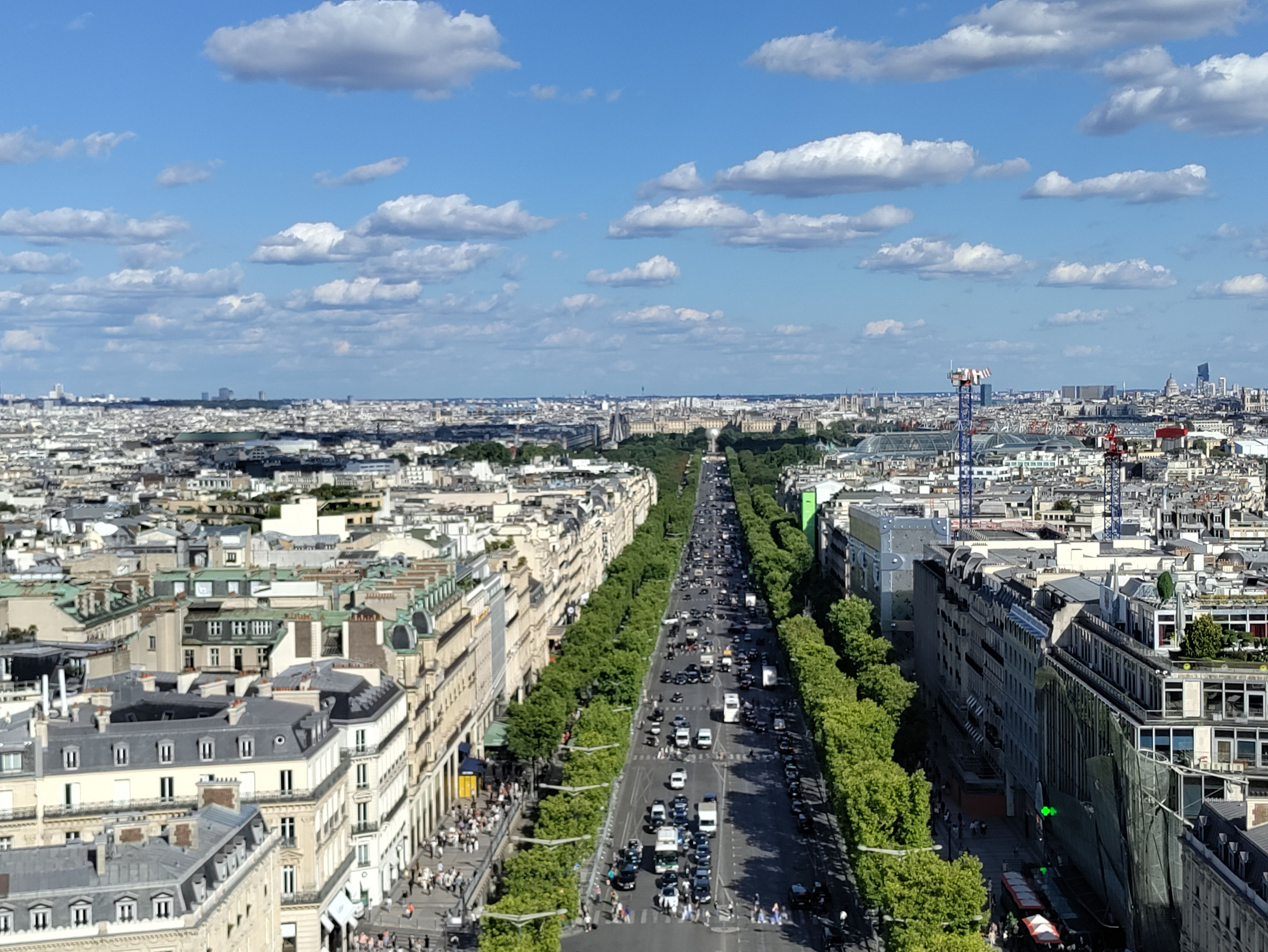 View of the Champs &Eacute;lys&eacute;es from the top of the Arc de Triomphe.