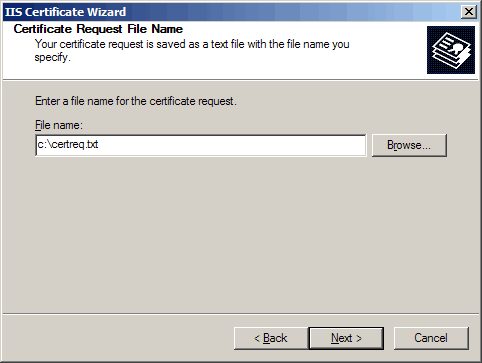 IIS Certificate Wizard - Certificate Request File Name